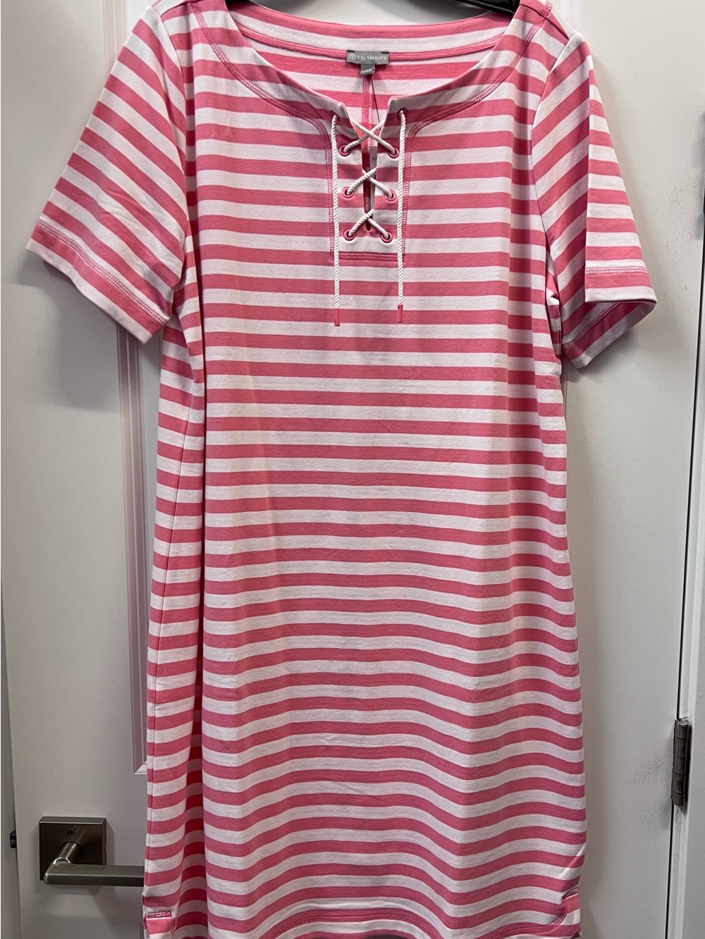 Talbots Coral and White Striped Lace-Up Casual Dress